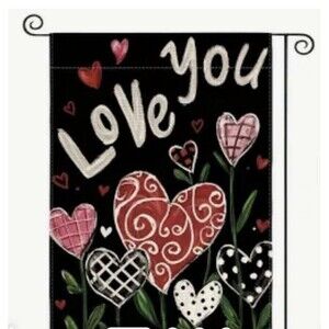 Love You Valentines Day Garden Flag 12x18 Inch Outside Double Sided, Love Heart